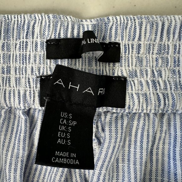 Tahari Pull on Pants Size S Wide Leg 100% Linen Cropped Blue White Stripe - Picture 4 of 11